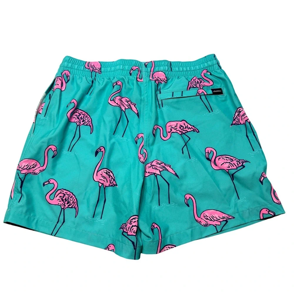 Chubbies Mens Teal Pink Flamingo Print Swim Trunks 5.5 Inch Inseam Medium